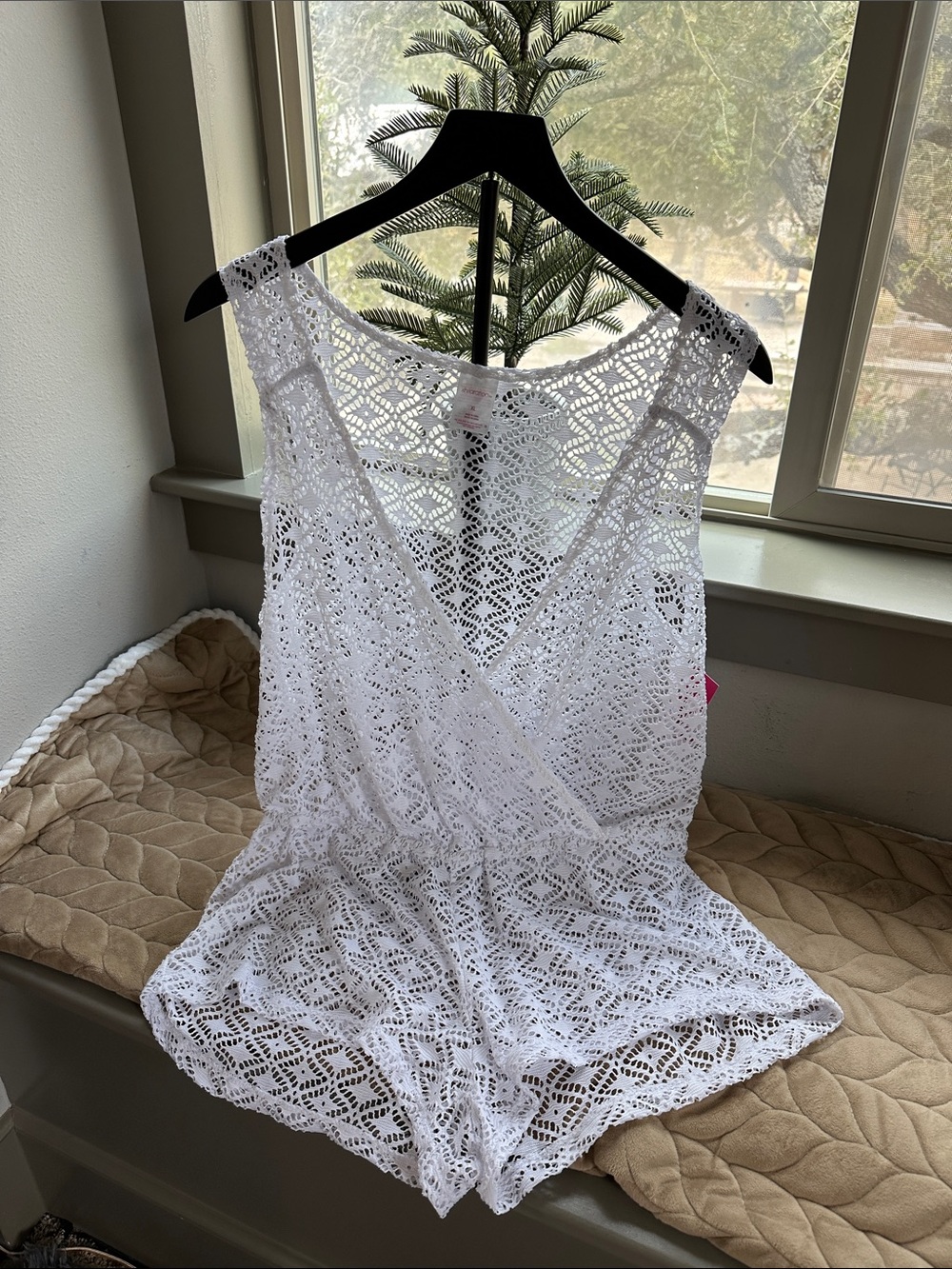 Xhilaration White Crochet Swim Cover-Up Romper
